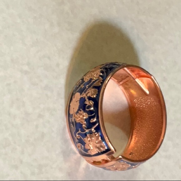 Signed Copper Tone and Blue Enamel Clamp Close Bracelet Grapes Motif - Picture 3 of 13